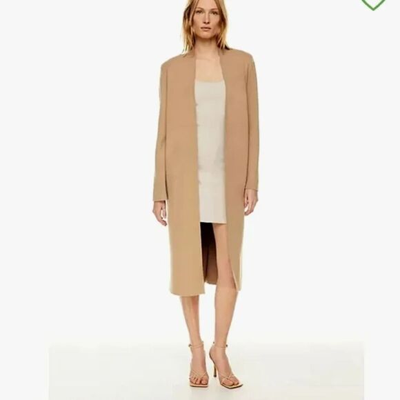 ARITZIA Babaton Camel Brown Long Duster Shoulder Pad Knit Cardigan Sweater XS - Picture 1 of 8